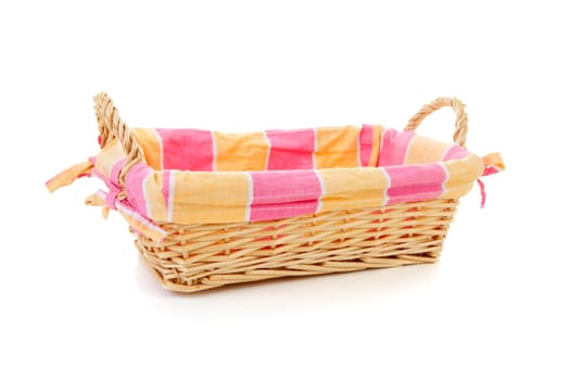 Empty cane bread basket over white background