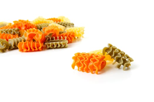 Raw Itailan pasta noodles isolated on white background
