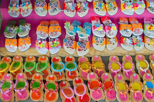 Colorful shoes. Many couples put together.
