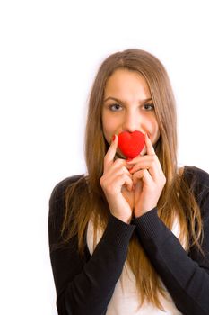 Young girl with red valentine's heart