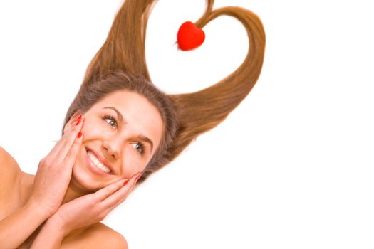 Young teen girl, isolated on white, Valentines Day