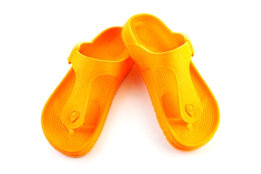 orange summer slippers isolated on white background