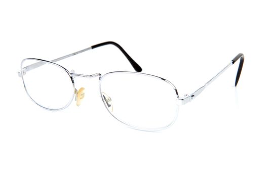 steel reading glasses isolated on white background