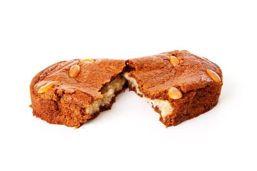 Dutch filled gingerbread cake over white background