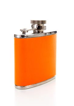 Orange canteen bottle over white background