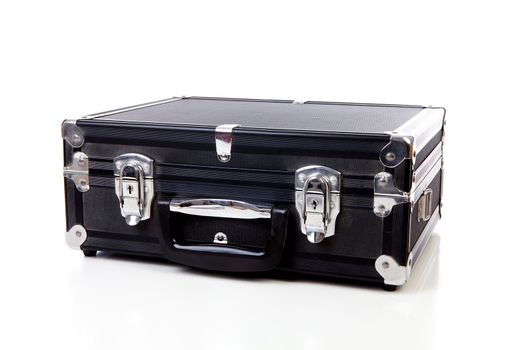 one black suitcase isolated on white background 
