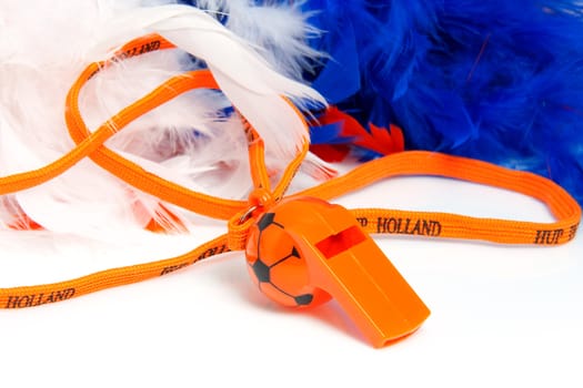 Orange flute in shape of soccer ball with accessories for Dutch soccer game