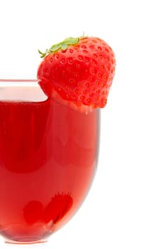 glass with strawberry drink over white background 

