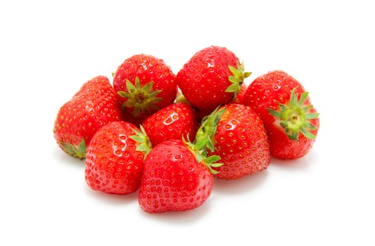 pile of strawberry fruit on white background