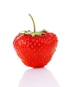One fresh strawberry standing over white background