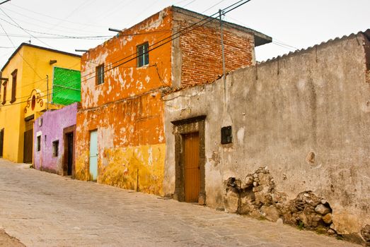 Colorful houses in a lane in San Miguel de Allende, Mexico