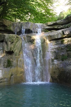 Waterfall on the mountain river.
