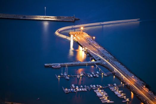 The harbor in Porto Santo, Madeira islands, Portugal, night view