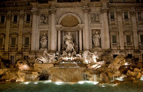 View of Fountain Di Trevi in Rome, Italy, in the evening