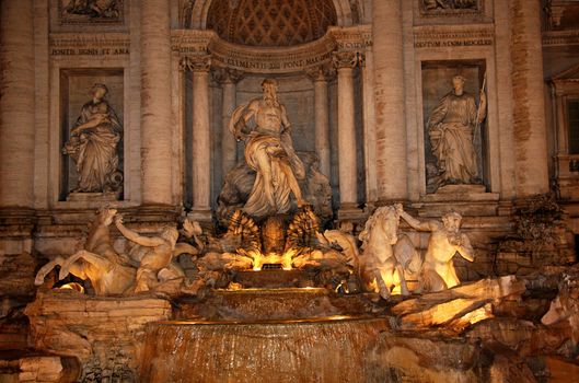 View of Fountain Di Trevi in Rome, Italy, in the evening