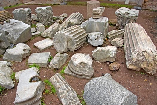 Ruin debris on the floor in Rome, Italy