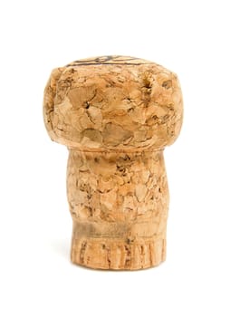Champagne cork in closeup over white background