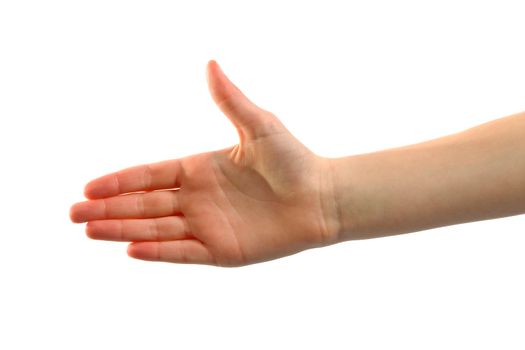 Open hand, handshake, over white background
