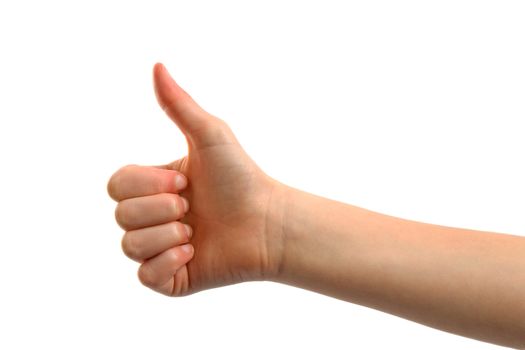 Body part, tumbs up over white background