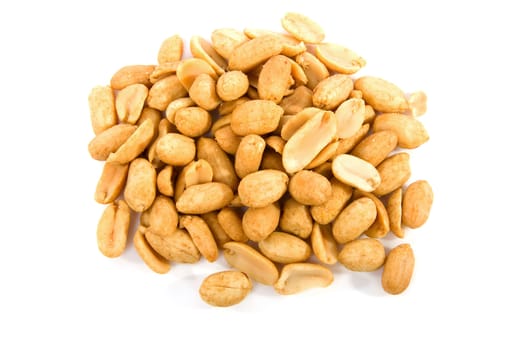 salted peanuts in closeup isolated over white background