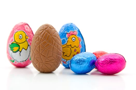 chocolate easter in closeup over white background