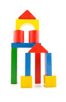 colorful woorden building blocks over white background