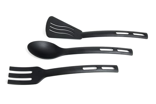 Black kitchen tools isolated on white background