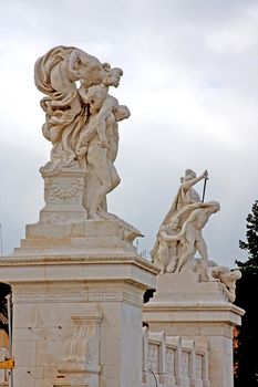 Statues on building Piazza Venezia in Rome, Italy