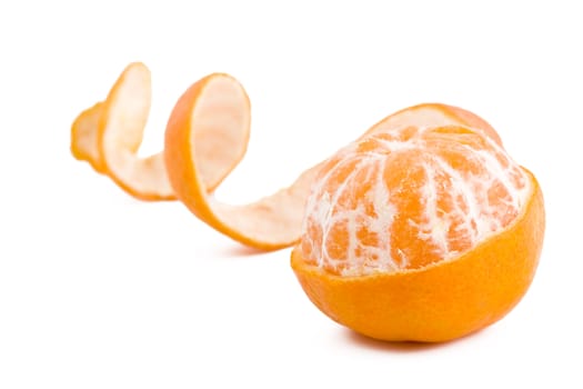 Fresh peeled tangerine isolated on white background