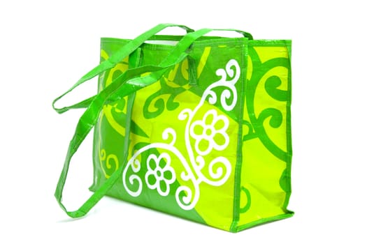 Empty green shopping bag isolated on white background