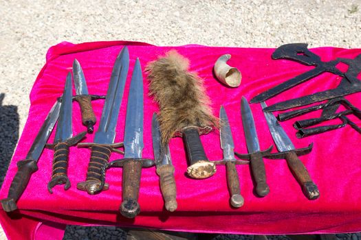 Medieval weapons put on the table