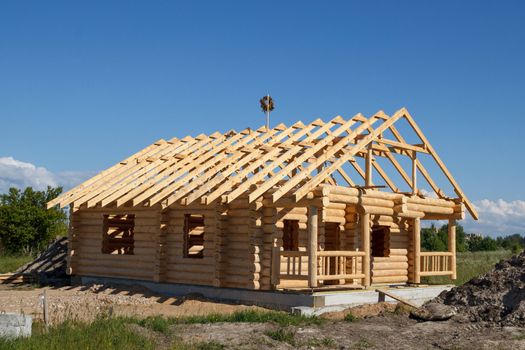 new wooden house built from logs