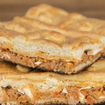 Tuna pie cut showing its texture and fill