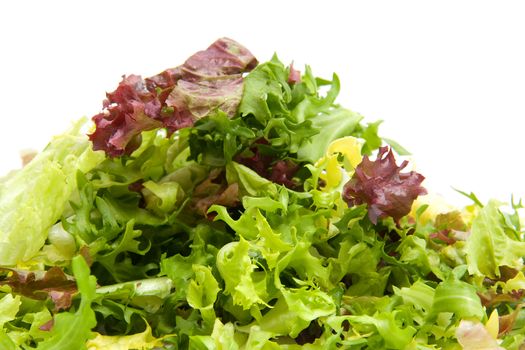 Pile of fresh lettuce over white background