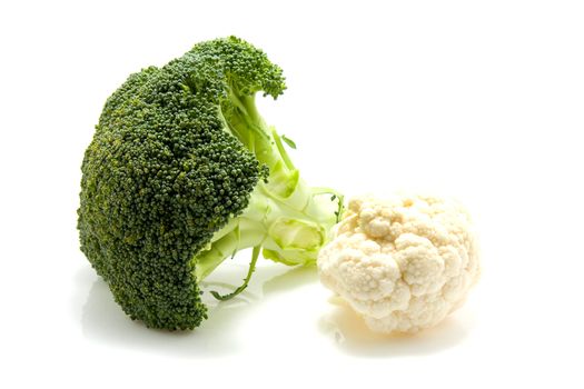 Fresh broccoli and cauliflower isolated on white background