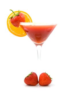 Tropical strawberry cocktail isolated on white background