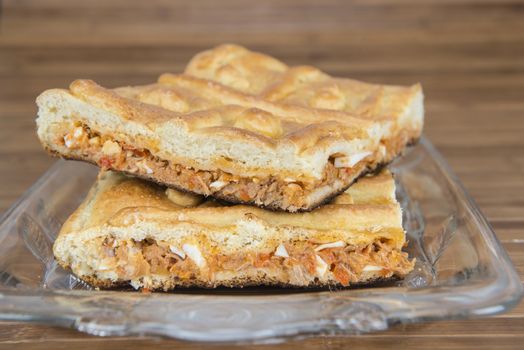 Tuna pie cut showing its texture and fill