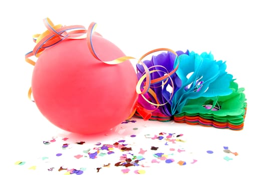 Balloon and party streamers for birthday isolated on white background
