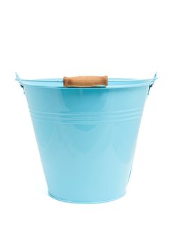 Empty blue bucket isolated on white background