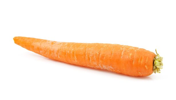 One single fresh carrot isolated on white background