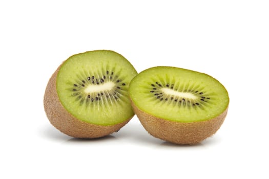 two half kiwi fruits isolated on white background