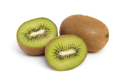 whole and half kiwi fruits isolated on white background