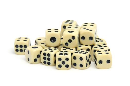Pile of dices isolated on white background