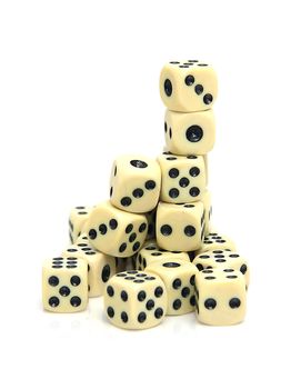 Pile of dices isolated on white background