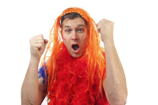 male soccer game supporter over white background