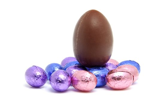 colorful chocolate easter eggs isolated on white background