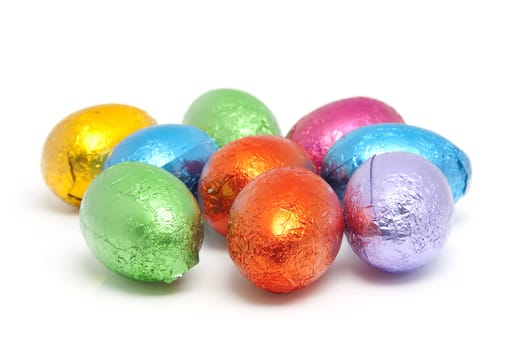 colorful chocolate easter eggs isolated on white background