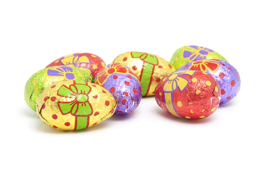 colorful chocolate easter eggs isolated on white background