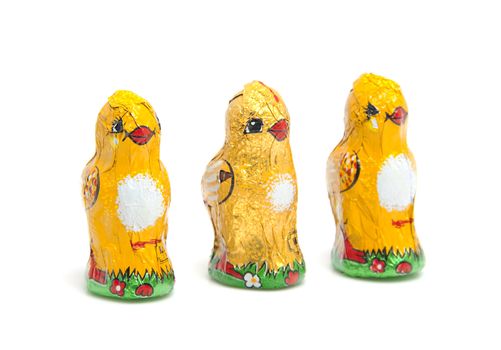  chocolate easter chickens isolated on white background
