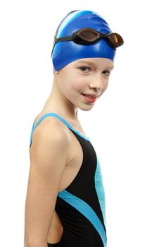 young Girl in swimwear over white background
